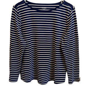 L.L.Bean blue and white striped long sleeved shirt in a women's size large